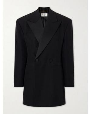 Saint Laurent Double-Breasted Satin-Trimmed Wool-Crepe Blazer - Black