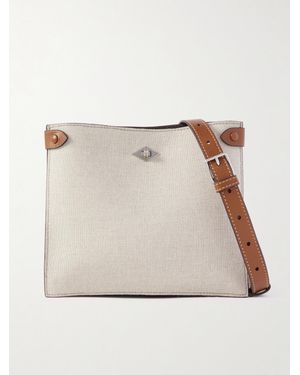 Metier Stowaway Leather-Trimmed Linen Shoulder Bag - Natural