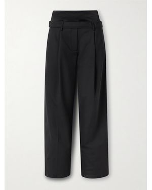 Esse Studios Portia Duo Layered Pleated Recycled-Crepe Straight-Leg Pants - Black