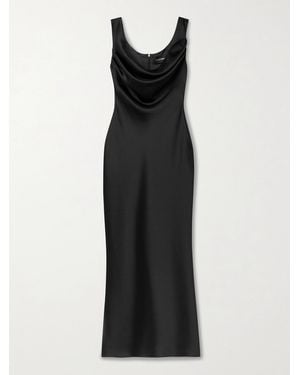 Rasario Draped Satin Midi Dress - Black