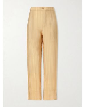 Saint Laurent Striped Silk Straight-Leg Pants - Natural