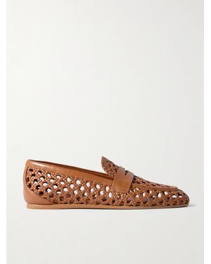 Stuart Weitzman Thea Woven Leather Loafers - Brown