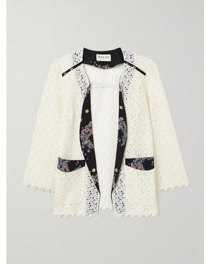 Maison Mayle Caribbea Floral-Print Silk Crepe-Trimmed Crocheted Lace Jacket - Natural