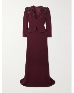 Jenny Packham Night Flowering Embellished Stretch-Crepe Gown - Purple
