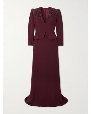 Jenny Packham Night Flowering Embellished Stretch-Crepe Gown - Purple
