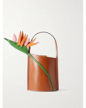 STAUD The Bird Of Paradise Appliquéd Leather Bucket Bag - White