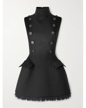 McQueen Frayed Chiffon-Trimmed Wool-Gabardine Mini Dress - Black