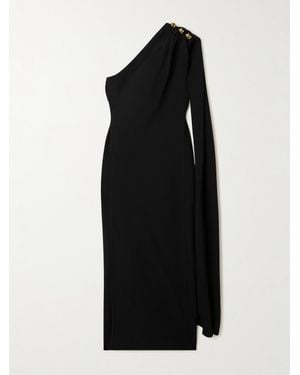 Bottega Veneta Cape-Effect Embellished One-Shoulder Crepe Midi Dress - Black