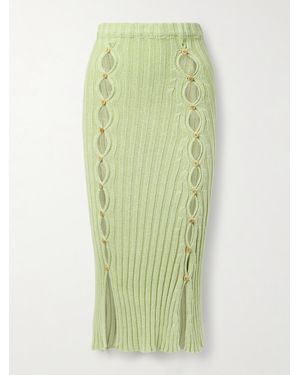 Baserange Loulou Cutout Ribbed Organic Cotton Midi Skirt - Green