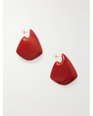 Bottega Veneta Large Fin Vermeil And Enamel Earrings - Red