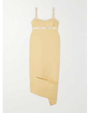 Sacai Asymmetric Panelled Wool-Crepe And Chiffon Midi Dress - White