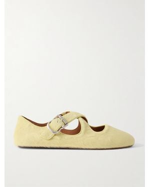 Alaïa Criss Cross Leather-Trimmed Calf Hair Ballet Flats - Natural