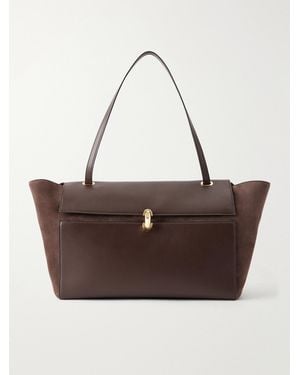 SAVETTE Trapeze Leather-Trimmed Suede Shoulder Bag - Brown