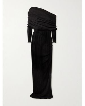 Alaïa One-Shoulder Draped Pointelle-Knit Maxi Dress - Black