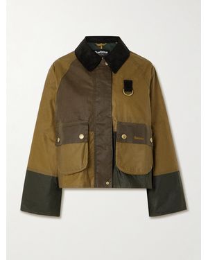 Barbour Alma Cropped Corduroy-Trimmed Patchwork Waxed-Cotton Jacket - Green