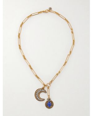 Maison Mayle Soli Luna-Plated, Crystal And Lapis Lazuli Necklace - White