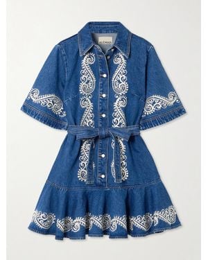 ALÉMAIS Jacones Mini-Jeanskleid Mit Stickereien Und Bindegürtel - Blau