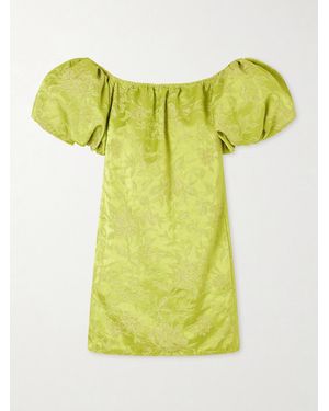 Saint Laurent Embroidered Satin Mini Dress - Yellow