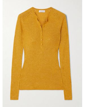 Gabriela Hearst Anges Ribbed Cashmere, Silk And Hemp-Blend Henley Top - Yellow