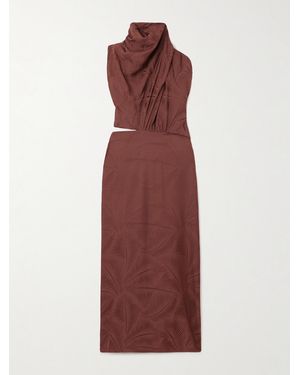 Johanna Ortiz Finding Balance Draped Cutout Jacquard Midi Dress - Red