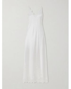 Carine Gilson Lace-Trimmed Floral-Embroidered Silk-Satin Nightdress - White
