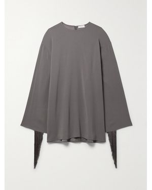 LAPOINTE Fringed Crepe Mini Dress - Grey