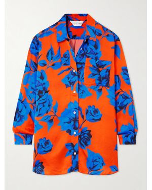 AZ FACTORY Floral-Print Satin-Crepe Shirt - Blue