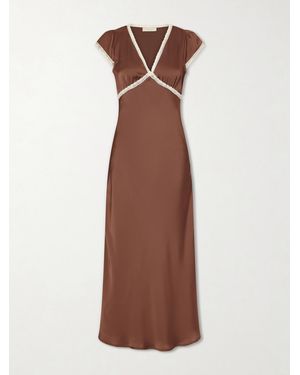 Faithfull the Brand Elvira Lace-Trimmed Satin Midi Dress - Brown