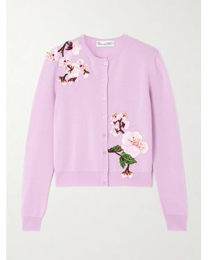 Oscar de la Renta Appliquéd Wool Cardigan - Pink