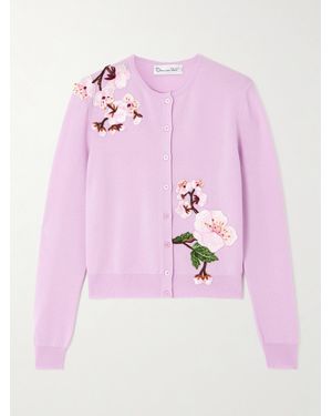 Oscar de la Renta Appliquéd Wool Cardigan - Pink