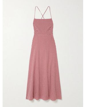 Posse Lori Open-Back Gingham Cotton-Seersucker Maxi Dress - Pink