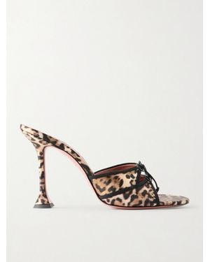 AMINA MUADDI Eleonora Bow-Detailed Leopard-Print Satin Mules - Natural