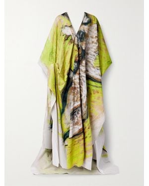 DIOTIMA Centre Gathered Printed Cotton-Poplin Kaftan - White