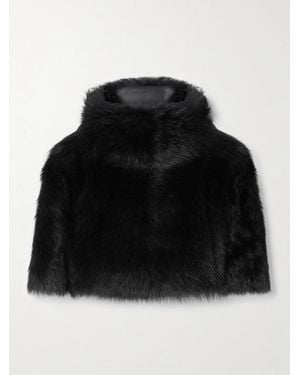 KHAITE Rovero Shearling Turtleneck Cape - Black