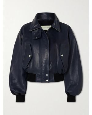 Nour Hammour Briar Cropped Leather Bomber Jacket - Blue