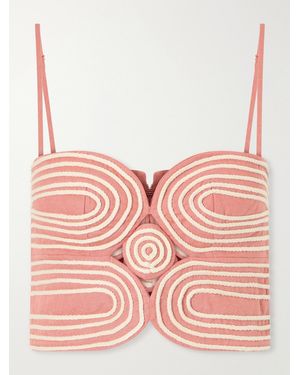 ANDRES OTALORA Baía Cropped Embroidered Linen And Cotton-Blend Top - Pink