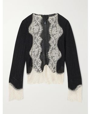 Anna Sui Lace-Trimmed Jersey Cardigan - Black
