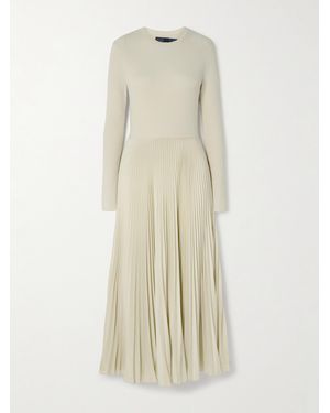 Polo Ralph Lauren Pleated Wool Ribbed-Knit Midi Dress - Natural