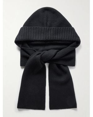 Yves Salomon Hooded Ribbed Wool And Cashmere-Blend Snood - Black