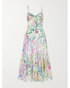 Charo Ruiz Cael Pleated Paneled Floral-Print Cotton-Blend Voile Midi Dress - White