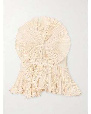 ANDRES OTALORA Imara Strapless Appliquéd Pleated Linen Top - Natural
