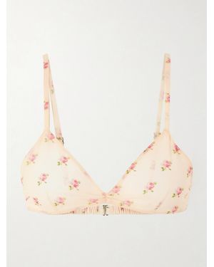 KHAITE Talita Floral-Print Silk-Chiffon Bralette - Natural