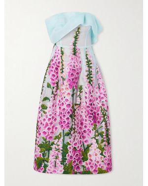 Oscar de la Renta Off-The-Shoulder Floral-Appliquéd Organza Midi Dress - Pink