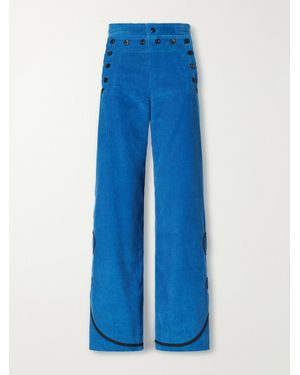 Bode Stagecoach Embroidered Cotton-Corduroy Wide-Leg Trousers - Blue
