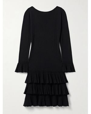 Doen Amelina Tiered Ruffled Merino Wool Mini Dress - Black