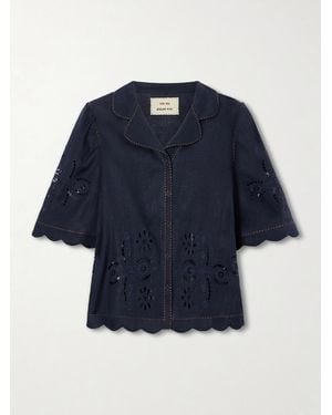 Vita Kin Broderie Anglaise-Trimmed Linen Shirt - Blue