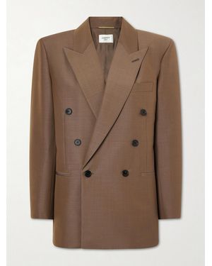 Saint Laurent Double-Breasted Wool And Mohair-Blend Blazer - Brown