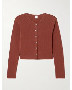 Leset Cardigan En Coton À Mailles Pointelle Et À Festons - Rouge