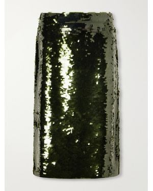 Carolina Herrera Sequined Knitted Knee-Length Skirt - Green