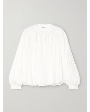 Rohe Bluse Aus Ramie-Voile Mit Raffungen - Weiß